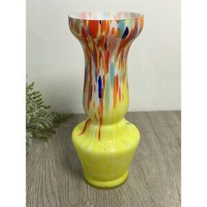 Vintage Speckled Splattered Multicolor Glass Vase Matte Finish Czechoslovakia?